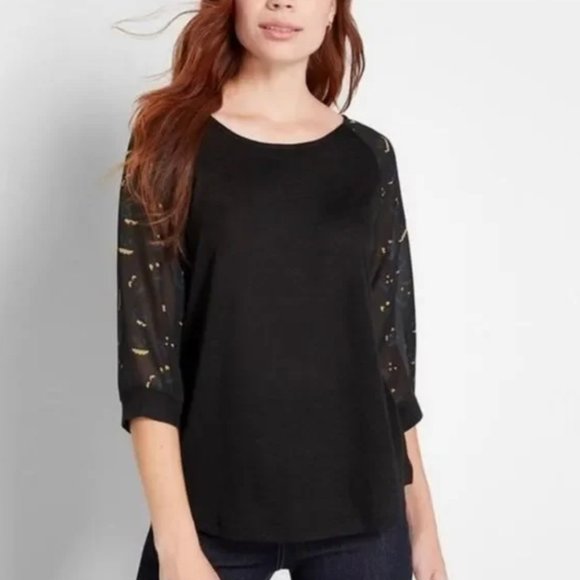 ModCloth Moxie Mastery Sheer Pumpkin Sleeve Halloween Blouse - Picture 1 of 11